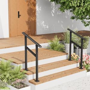 2 Pack Hand Rails for Outdoor Steps,1-2 Step Railing for Stairs,Adjustable Porch Railing,Hand Rails for Seniors,Outdoor Deck Handrails for Exterior Steps,Black, 4"L x 8"W