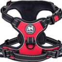 PoyPet No Pull Dog Harness, No Choke Front Clip Dog Reflective Harness, Adjustable Soft Padded Pet Vest with Easy Control Handle for Small to Large Dogs(Red,M)