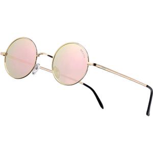 NIEEPA Vintage Small Round Polarized Hippie Sunglasses for Men Women Circle Sunglasses NP1002 (A31 Gold Frame/Pink Lens)