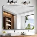 KOCUUY Black Bathroom Mirror 55"x40", Large Vanity Mirror with Rounded Corner, Metal Black Frame with Mordern Design for Bathroom, Living Room, Entryway, Hang Horizontal/Vertical