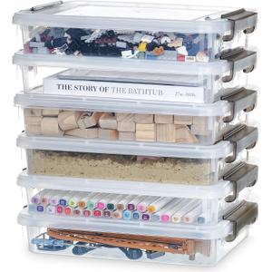 Citylife 6 PCS Clear Plastic Container Clip Box with Latching Lids, Stackable Document Paper Protectors Organizer Container for Office, Home, and School Supplies (6 PCS-14.65" x 10.43" x 2.87", White)
