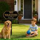 No Soliciting Sign for House with Stake - 50-mil Thick Aluminum - 5x10 Inch/37 Inch High - Adjustable Height - Outdoor Yard Sign for Home and Front Door (A1512)