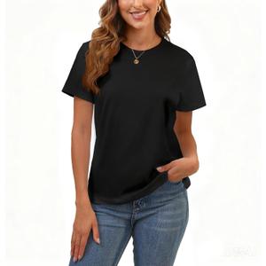 Cotton Basic T Shirts for Women,Crew Neck Short Sleeve Summer Shirts,Solid Loose Fit Tshirt, Plain Workout Tops, Undershirts (Large, 0-black)