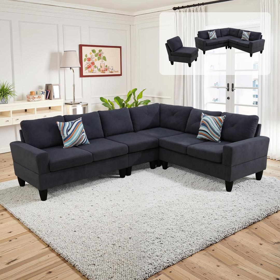 Modular Sectional Sofa Couches for Living Room Massa Flannel Fabric, 95" L Shaped Couch Sectional Sofa Set Small Couch for Living Room, Apartment and Office, Gray