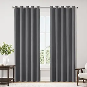ChrisDowa Blackout Curtains 70 inches Wide for Bedroom - 2 Panels Set Extra Wide Grommet Thermal Insulated Room Darkening Curtains for Living Room (Grey, 70 x 84 Inch)