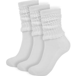 BomKinta Crew Slouch Socks Women - Retro Scrunch Short Sock - Soft Solid Ankle Socks Size 5-11 (White White White -3 Paris)