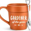 Gardening Coffee Mug Christmas Birthday Gifts for Women Men Boss Teacher Mom Dad Best Friend,Cool HandMade Office Desk Fall Decor White Elephant Gift,Novelty Plant Lovers Pot Cup with Shovel Spoon Set