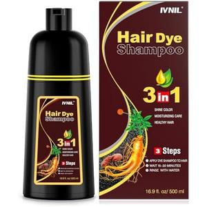 Ivnil Dark Brown Hair Dye Shampoo 3 in 1 for Women/Men Hair Color for Grey Coverage Seimi Permanent Instant Champu Para Canas Mujer for Men
