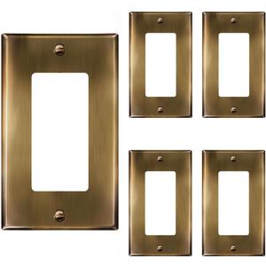 ENERLITES Decorator Switch or Outlet Metal Wall Plate, Stainless Steel Outlet Cover, Corrosion Resistant, Size 1-Gang 4.50" x 2.76", Stainless Steel 201, 7731-AB-5PCS, Antique Brass, 5 pack