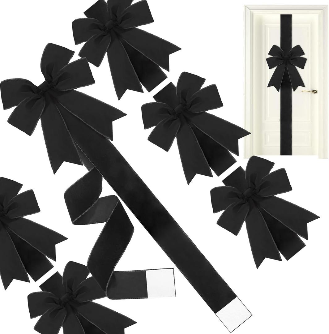 6 Pcs Christmas Velvet Cabinet Door Bows and Ribbons Large Red Black Christmas Door Cabinet Bows for Gifts Xmas Cabinets Furniture Kitchen Party Decorations(Black) (Black)