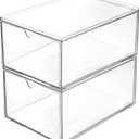 Youngever 2 Pack Stackable Plastic Organiser Drawers, Clear Cosmetic Organizers, Makeup Organiser Drawers