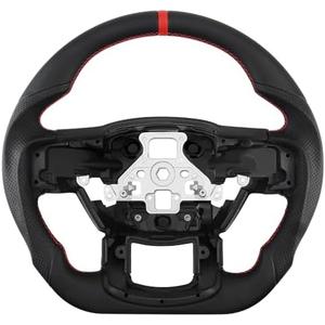 LOSCHEN Full Leather Steering Wheel for F150 Raptor 2015-2020, D-shaped Flat-bottom, Full Nappa Perforated Leather Steering Wheel with Paddle Shifters