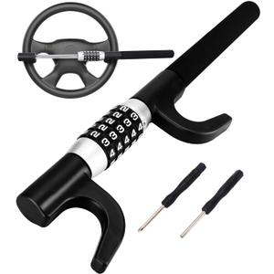 Tevlaphee Steering Wheel Lock, Car Lock Anti Theft Keyless Extendable Retractable Password 5 Coded Combination Lock, Heavy Duty Universal Fit (Black)