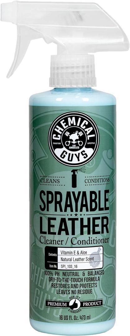 Chemical Guys Sprayable Leather Cleaner and Conditioner in One - Cleans, Conditions, and Protects Leather, Vinyl, Faux Leather, and More, Safe for Cars, Furniture, and Apparel - 16 oz