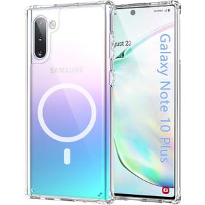 for Samsung Galaxy Note 10+ Plus Case, Magnetic Transparent Anti-Yellowing Military-Grade Shockproof Dropproof Protection Cover Funda for Galaxy Note 10+ Plus, Clear