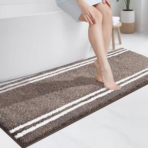 PURRUGS Bathroom Rug Non-Slip Machine Washable 24" x 60", Super Absorbent and Quick Dry Shaggy Microfiber Bath Mat, Extra Soft and Plush Bath Rug for Bathtub, Shower, and Sink, Brown