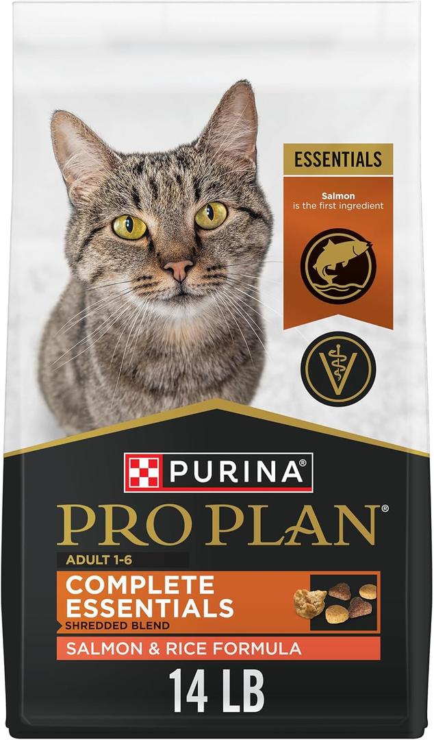 Purina Pro Plan Complete Essentials Shredded Blend Salmon and Rice Formula Adult High Protein Cat Food - 14 lb. Bag BB: April 2027