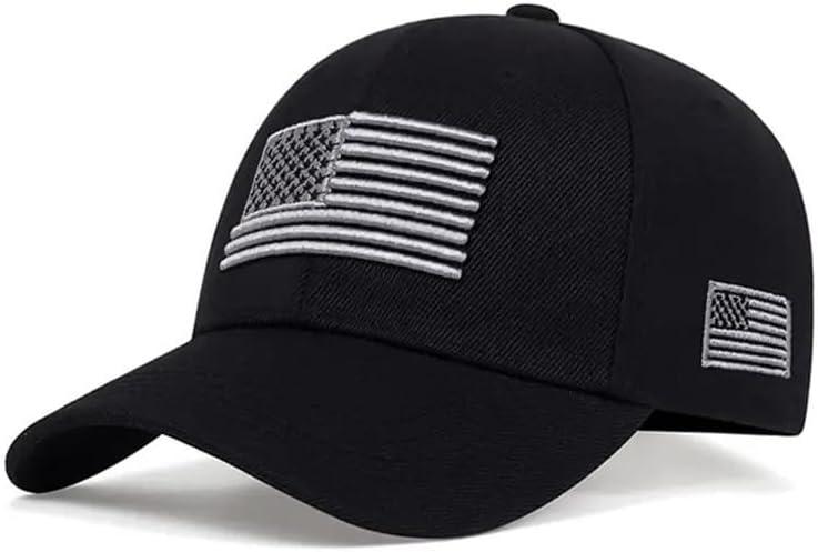 Eohak Men Women American-Flag-Baseball-Cap USA Embroidered Baseball Cap Adjustable Metal Buckle Strap for Casual Wear (Black)