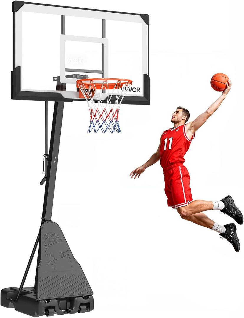 VEVOR Basketball Hoop, Basketball Hoop 44 48 50 54 Inchs PC Backboard, 4.4-10FT Height Adjustable, Basketball Portable Hoop& Goal, Indoor/Outdoor Classic Basketball Court, Teen Adult School Park