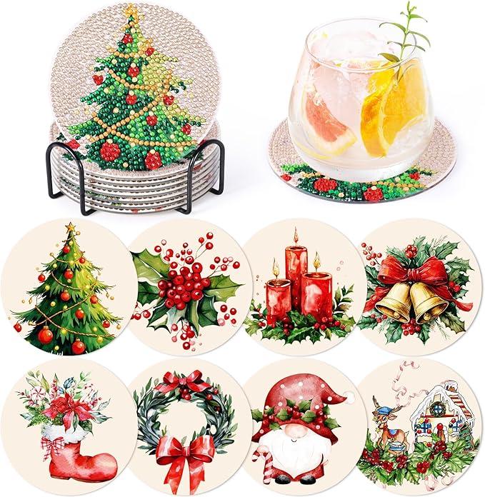 Cocktail Diamond Art Coasters, GOH DODD Set of 8 Diamond Painting Kit Art Accessories, DIY Craft Supplies with Holder and Cork Pads for Adults, Decor, Gifts Christmas
