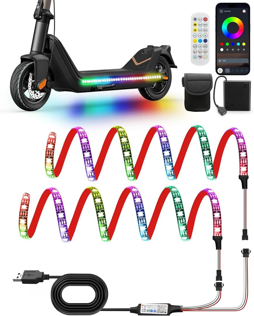 Led Lights for Scooter Night Riding, Remote & APP Controlled Colorful Skateboard LightsBattery Operated Lights for Electric Bike 60 LEDs