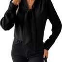 Astylish Womens Bow Tie Neck Tops 2026 Long Sleeve Trendy Business Work Blouses Elegant Dressy Casual Shirts (XX-Large, Black)
