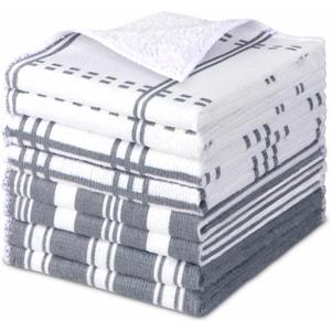 AIDEA Kitchen Towels, Absorbent Dish Towels for Kitchen, Soft Dish Cloth for Home, Multi-Purpose DishCloths for Household Cleaning and Drying, 11 x 11, 8 Pack (White/Grey)