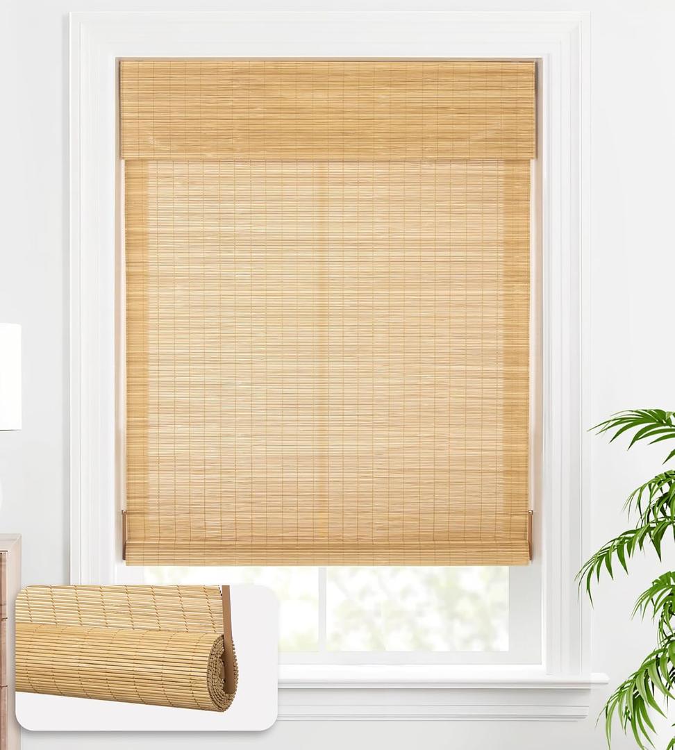 LazBlinds Cordless Bamboo Blinds, Bamboo Roll Up Shades for Windows, Light Filtering Wood Window Blinds for Indoor Home- Size: 33" W x 72'' H, Carbonized
