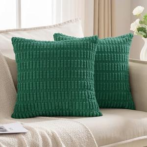 JELLYMONI 2 PCS Throw Pillow Covers, Corduroy Striped Decorative Pillows Cover for Farmhouse Boho Home Decor, Living Room Bed Sofa Couch Pillow Covers 16x16in, Green Set of 2 16x16 in