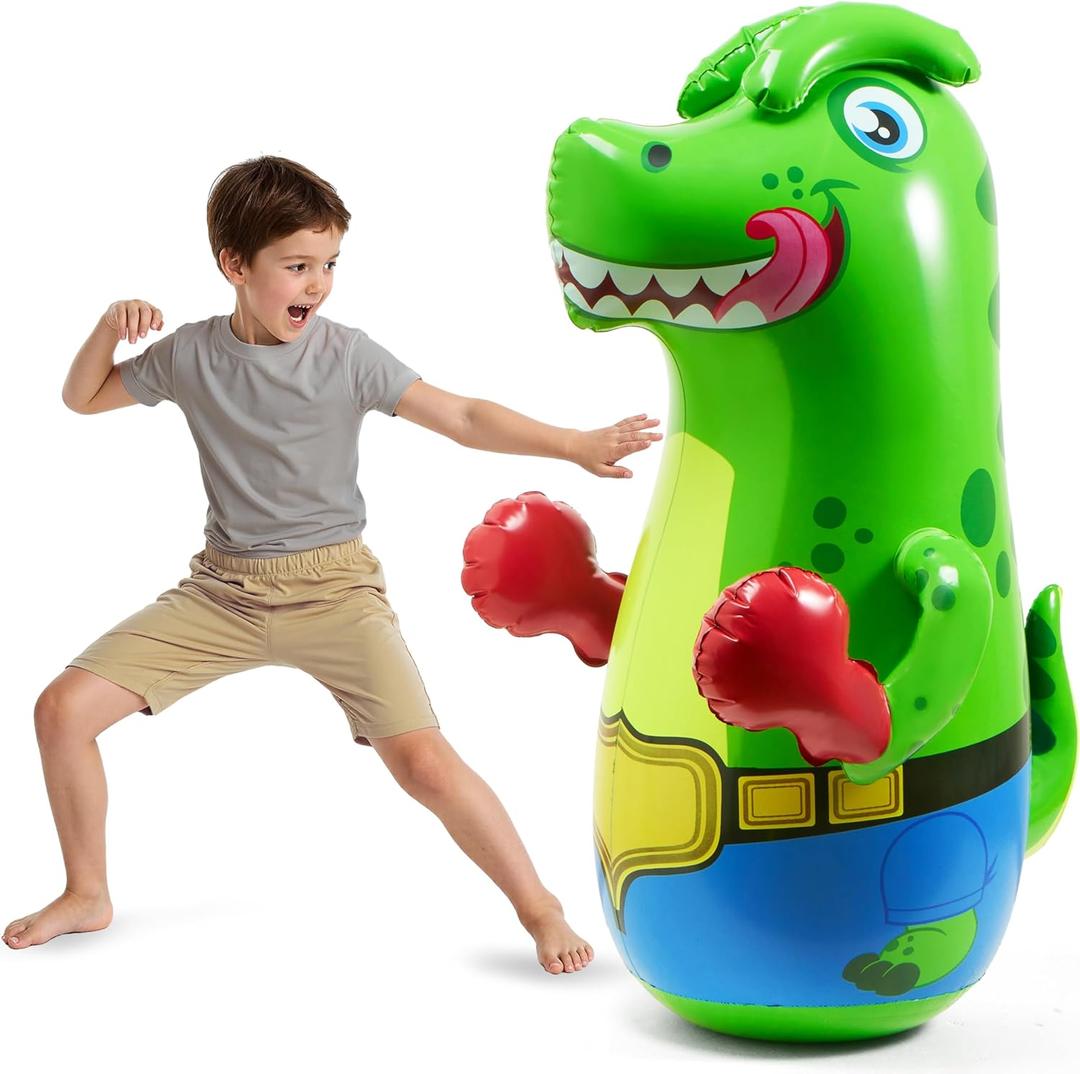 SYNCFUN Inflatable Punching Bag for Kids 47 Inches, Toddler Blow up Punching Bag Toys, T.rex Dinosaur Bouncing-Back Bopper