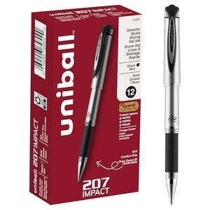 uni-ball® 207™ Impact™ Gel Pens, Bold Point, 1.0 mm, Black; Gray Barrel, Black Ink, Pack Of 9