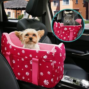 Cullaby Center Console Dog Car Seat for Small Dogs Under 15 lbs  Detachable Washable Dog Carrier, Pet Car Seat Travel Seats with Storage Pockets and Dog Safety BeltPink