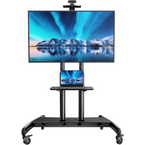 PERLESMITH Mobile TV Stand for 55-90 Inch Flat/Curved Screen TV Max VESA 800x500mm Outdoor TV Cart with Height Adjustable AV Shelf- UL Certificated Rolling Floor TV Stand Holds up to 200Lbs (PSTVMC07)