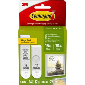 Command 15 lb & 10 lb Large and Medium 28 Pairs Picture Hanging Strips (56 Strips), Damage-Free Hangers for Picture Frames, No Tools Required, Great for Home Room Wall Decor, White Adhesive