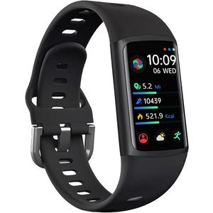 FITVII FINO 2 Slim Fitness Tracker, Smart Watch with Blood Oxygen, Sleep Monitor, 24/7 Heart Rate & Blood Pressure, IP68 Waterproof Health Activity Trackers with Calories Step Counter for Women Men (Black)