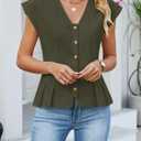 Womens V Neck Crop Tank Tops Cap Sleeve Spring Summer Blouse Button Down Shirts Going Out Vests Top Trendy 2026 (Green, S)