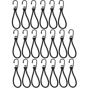 20 Pack Bungee Cords Heavy Duty Outdoor by Garloy,Mini Bungee Cords with Hooks in 8Inch Length,Black Durable Rubber Canopy Tents Camping Accessorie