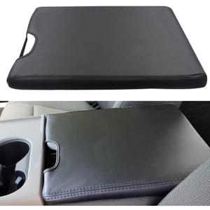 Center Console Armrest Cover for Ford F150 Accessories 2015-2026 for F250 F350 F450 2017-2026 with 40/20/40 Jump Seat, Arm Rest Leather Protection Interior, Middle Console Cover (Black Stitches)