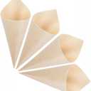 Gere Disposable Wood Charcuterie Cones Plates, Large 7.1 inches Tall x 2.75 inches Dia - 100 Pieces, for Appetizers, Charcuterie, Parties, Catering Events, Wooden Disposable Bowls