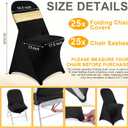 Preboun 50 Pack Folding Chair Cover Set with 25 Spandex Chair Slipcovers 25 Sequin Chair Sashes Bow Washable Chair Protector Chair Cover for Party Wedding Banquet Event (Black and Gold)