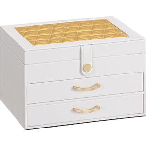 White Jewelry Box Organizer: Home Decor for Women - 2-Drawer Holder for Valentines Day Birthday Gift White Gold