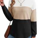 Dokotoo Womens Tops Casual Crewneck Long Sleeve Shirts for Women Oversized Waffle Knit Tops Sweatshirt Fall Fashion 2025 Color Block Tunic Sweaters Blouses White, Large