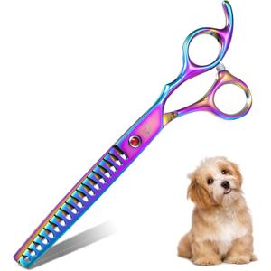 7" Chunker Shears Dog Grooming Rainbow, Thinner Blender Shears for Medium and Big Pets, Japanese Stainless Steel 440C Fur Trimming Scissors for Novice and Professional Groomers
