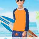 Boys Long Sleeve Rash Guard Swimsuit Kids 2-Pieces Bathing Suits Set (10-12 Years, Orange Blue)