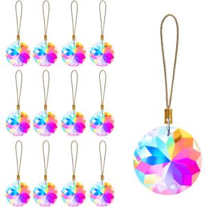 12 Pcs Crystal Glass Christmas Balls Ornaments, 1.18 Mini Round Prism Flower Xmas Tree Decorations, Hanging Ornament for Wedding Party Home Decor (Crystal AB) (Ab)