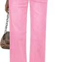 GRAPENT Straight Leg Jeans for Women High Waisted Stretchy Frayed Raw Hem Loose Denim Pants Casual Baggy Jean Trousers (Small, Gossamer Pink)