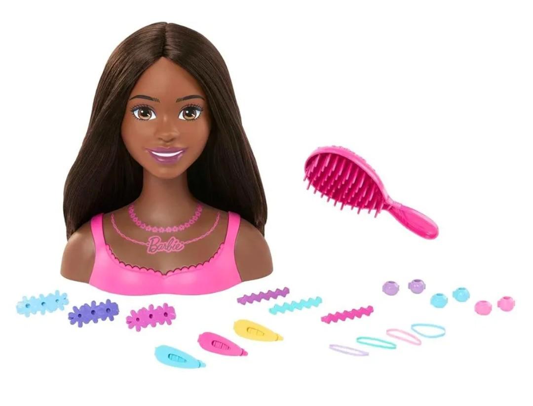 Barbie Doll Styling Head, Brown Hair with 20 Colorful Accessories, Doll Head for Hair Styling