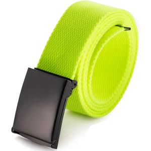 Mile High Life Cut To Fit Canvas Web Belt Size Up to 52" with Flip-Top Solid Black Military Buckle (Lime Green)