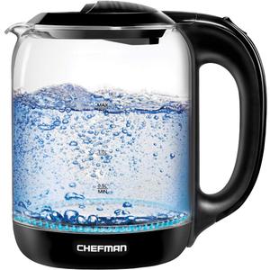 Chefman 1.7 Liter Electric Glass Tea Kettle, Fast Hot Water Boiler, One Touch Operation, Boils 7 Cups, Swivel Base & Cordless Pouring, Auto Shut-Off