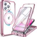 KPV for iPhone 13 Pro Case,3in1/Compatible with MagSafe/with 2X Front Case Protection/Invisible Magnetic Ring Metal Stand/Shockproof Military-Grade Protection(V-Rose Gold,Rotatable Stand)